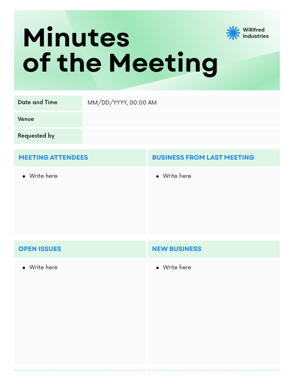 Free, editable, printable meeting minutes templates  Canva