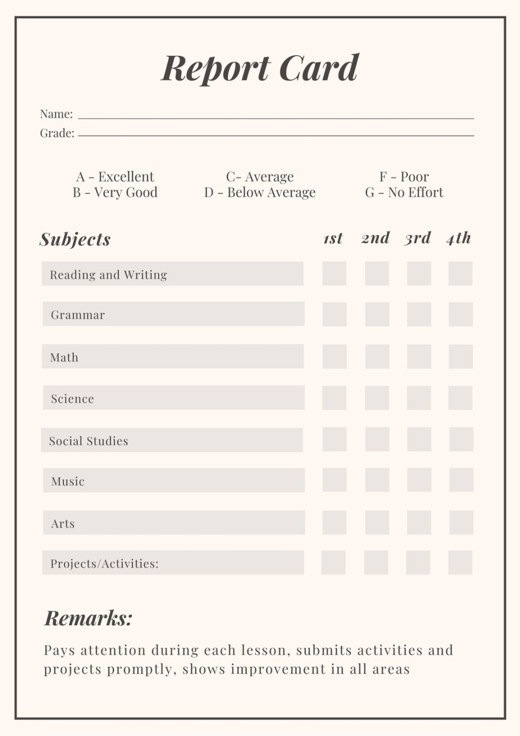 Free, printable, customizable report card templates  Canva