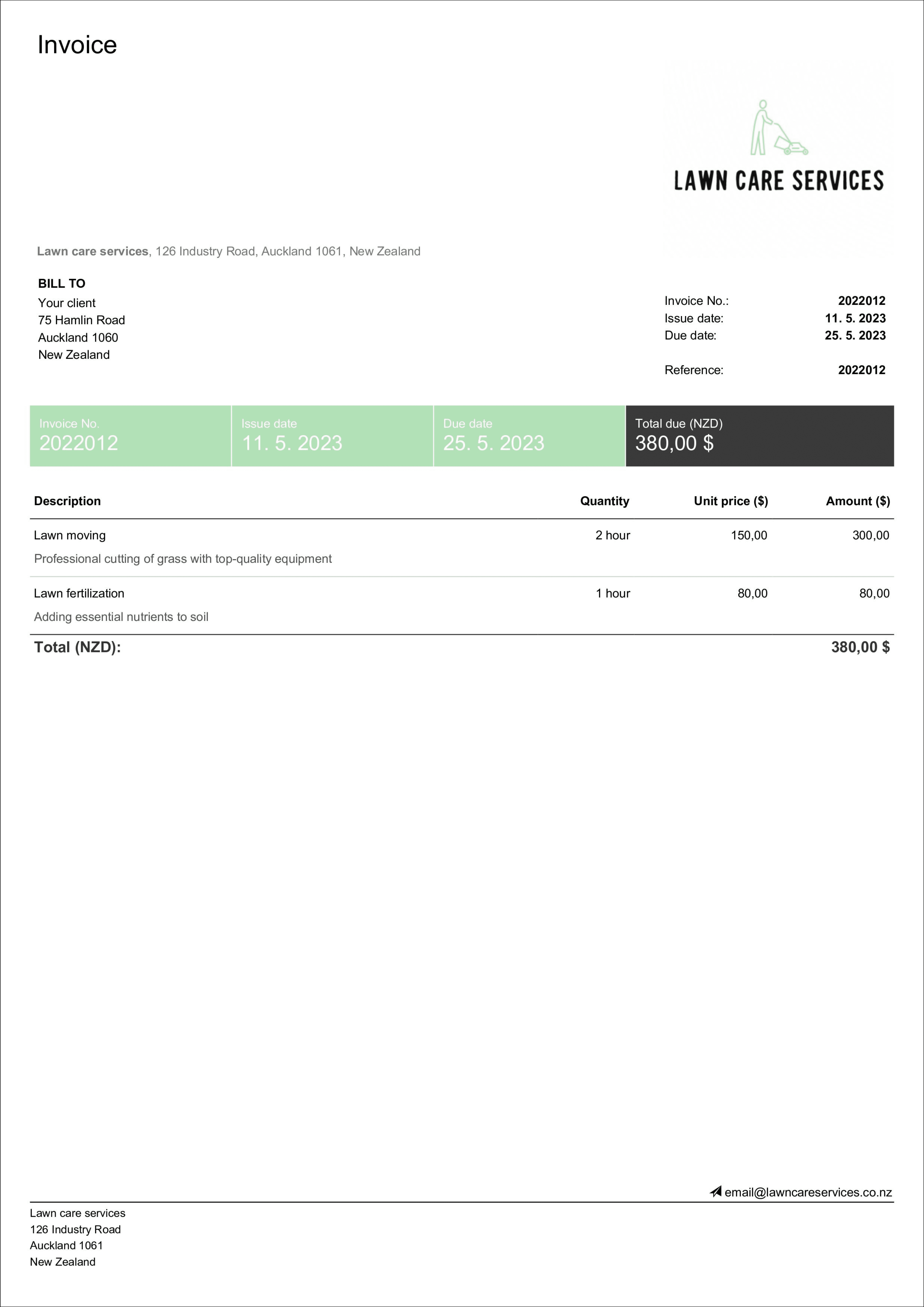 Free Professional Lawn Care Invoice Templates  Billdu