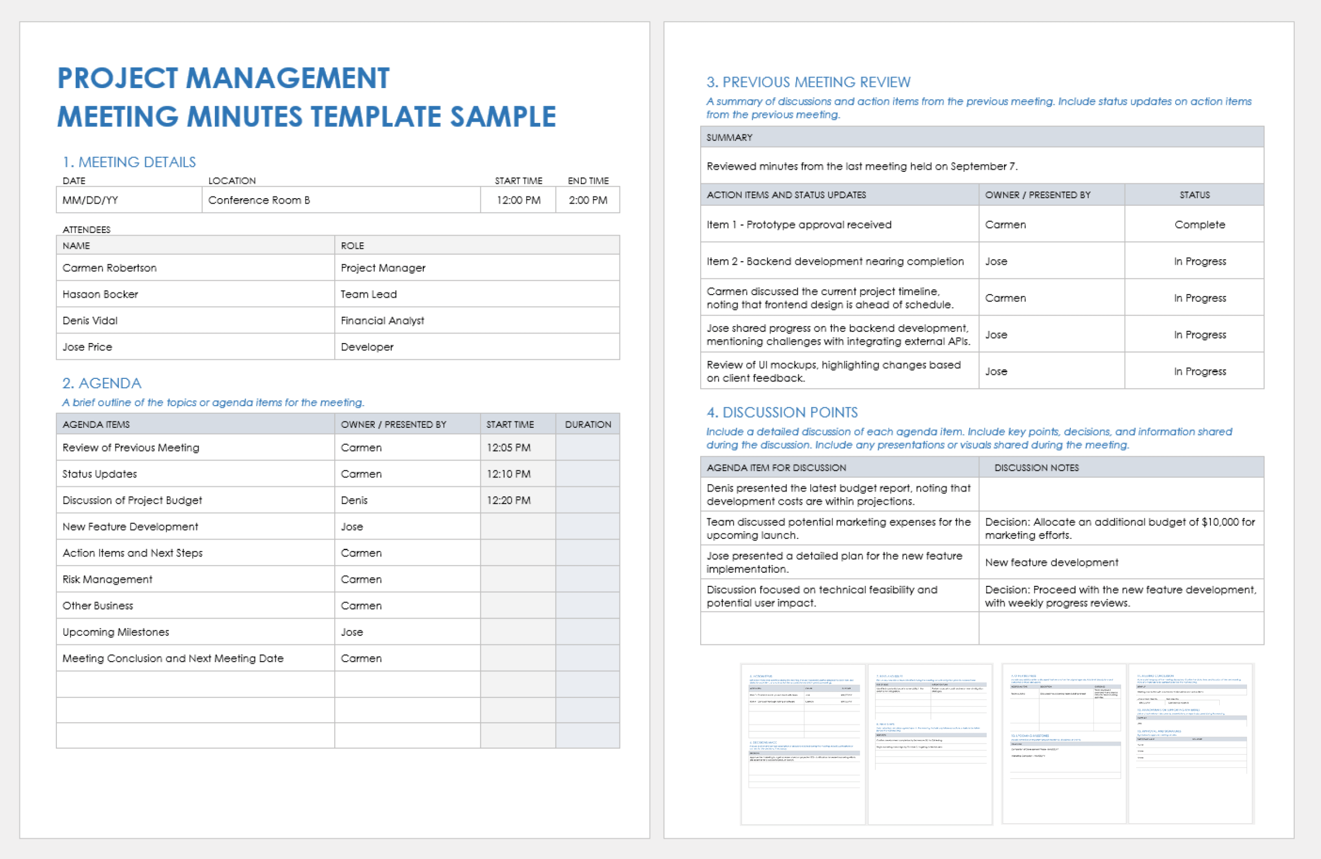 Free Project Management Meeting Minutes Templates