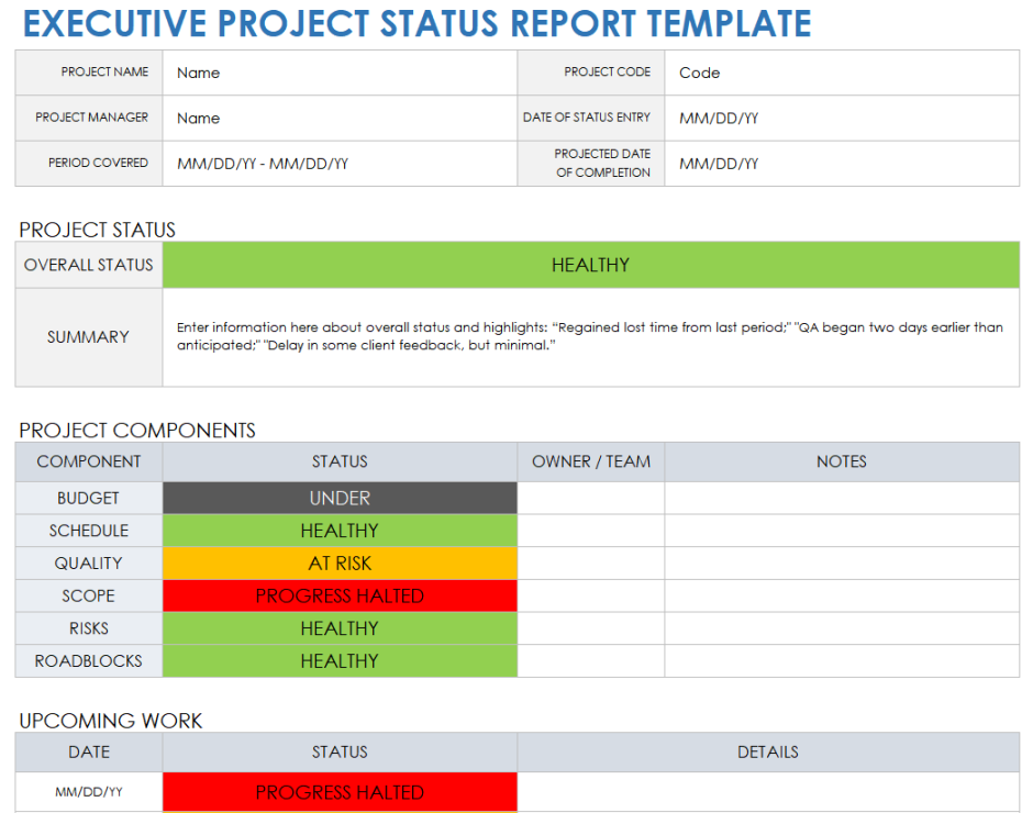 Free Project Status Templates  Smartsheet