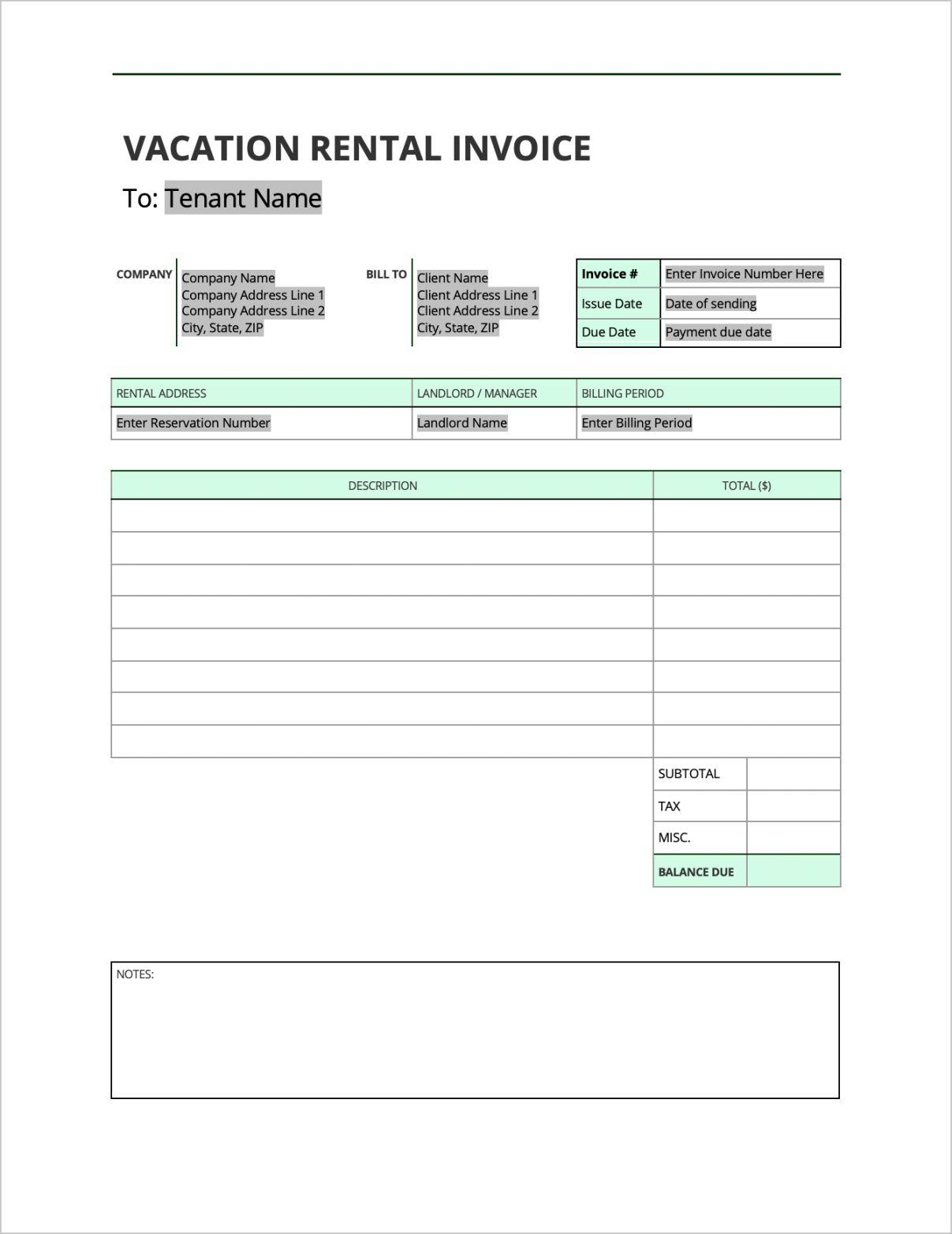 Free Vacation Rental Invoice Template  PDF  WORD  EXCEL