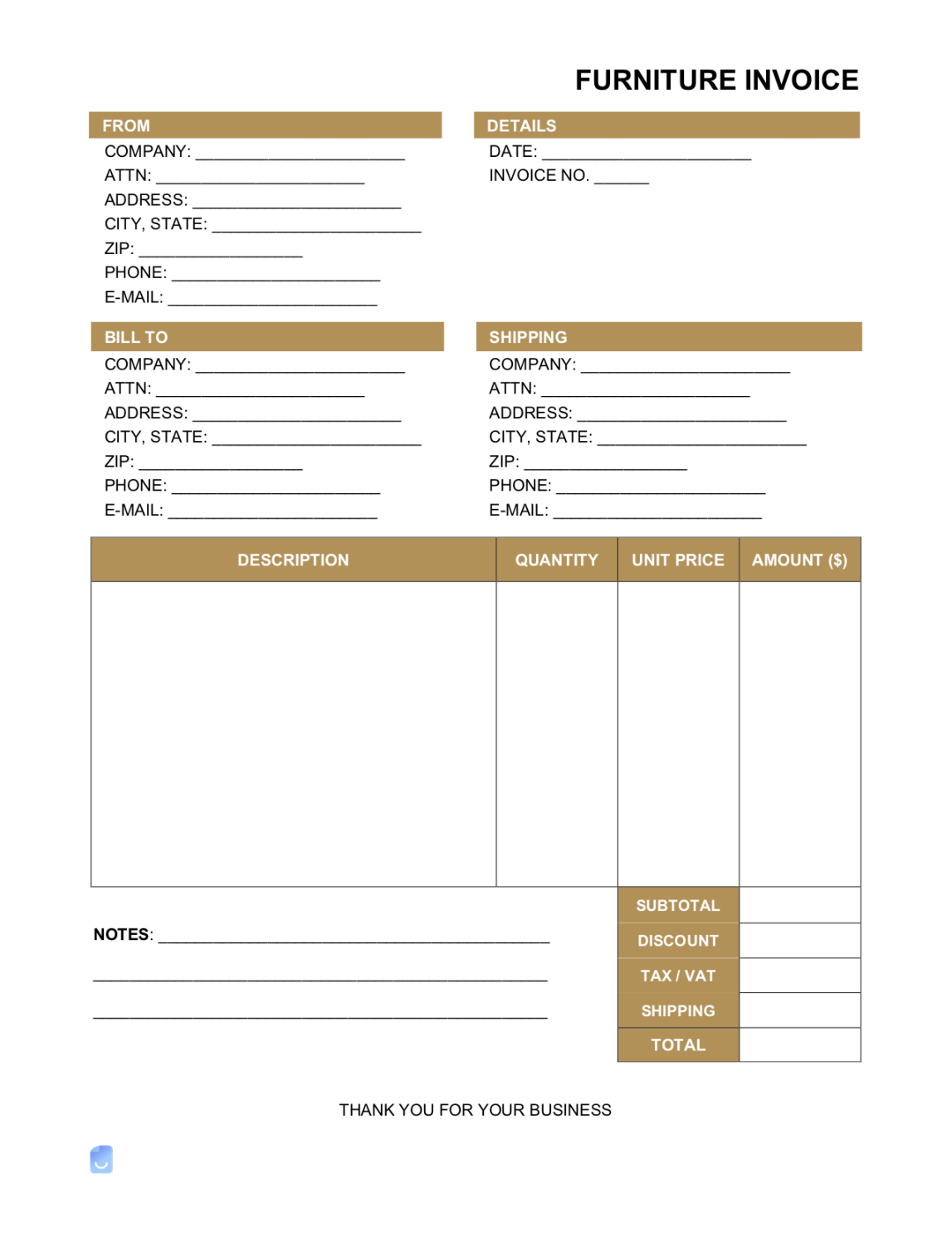 Furniture Invoice Template  Invoice Maker