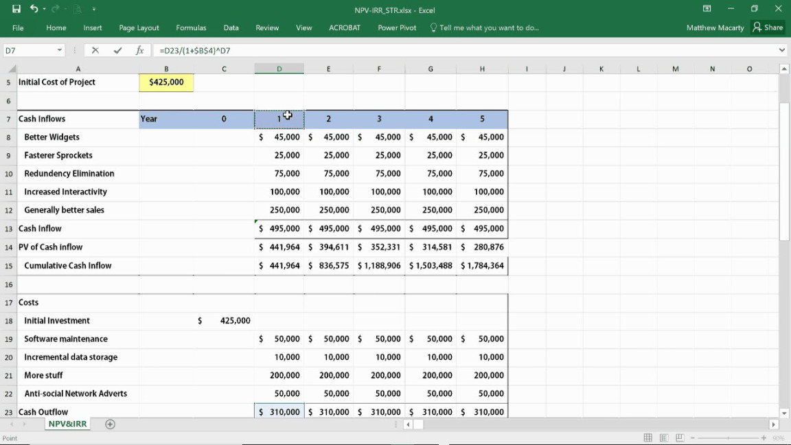 How to Calculate NPV, IRR & ROI in Excel  Net Present Value  Internal  Rate of Return