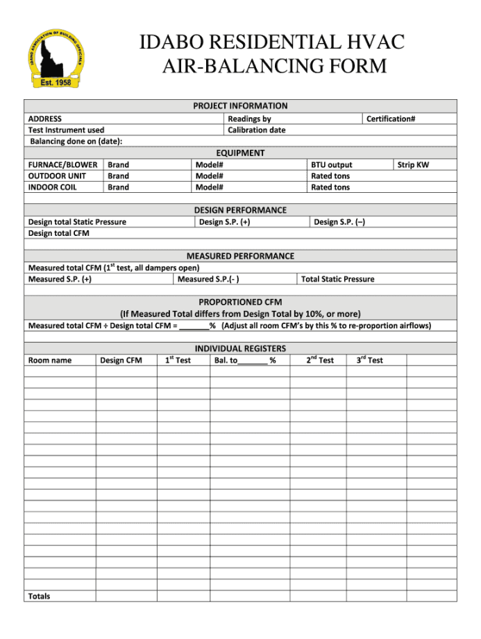 Hvac Air Balance Report Template Excel - Fill Online, Printable