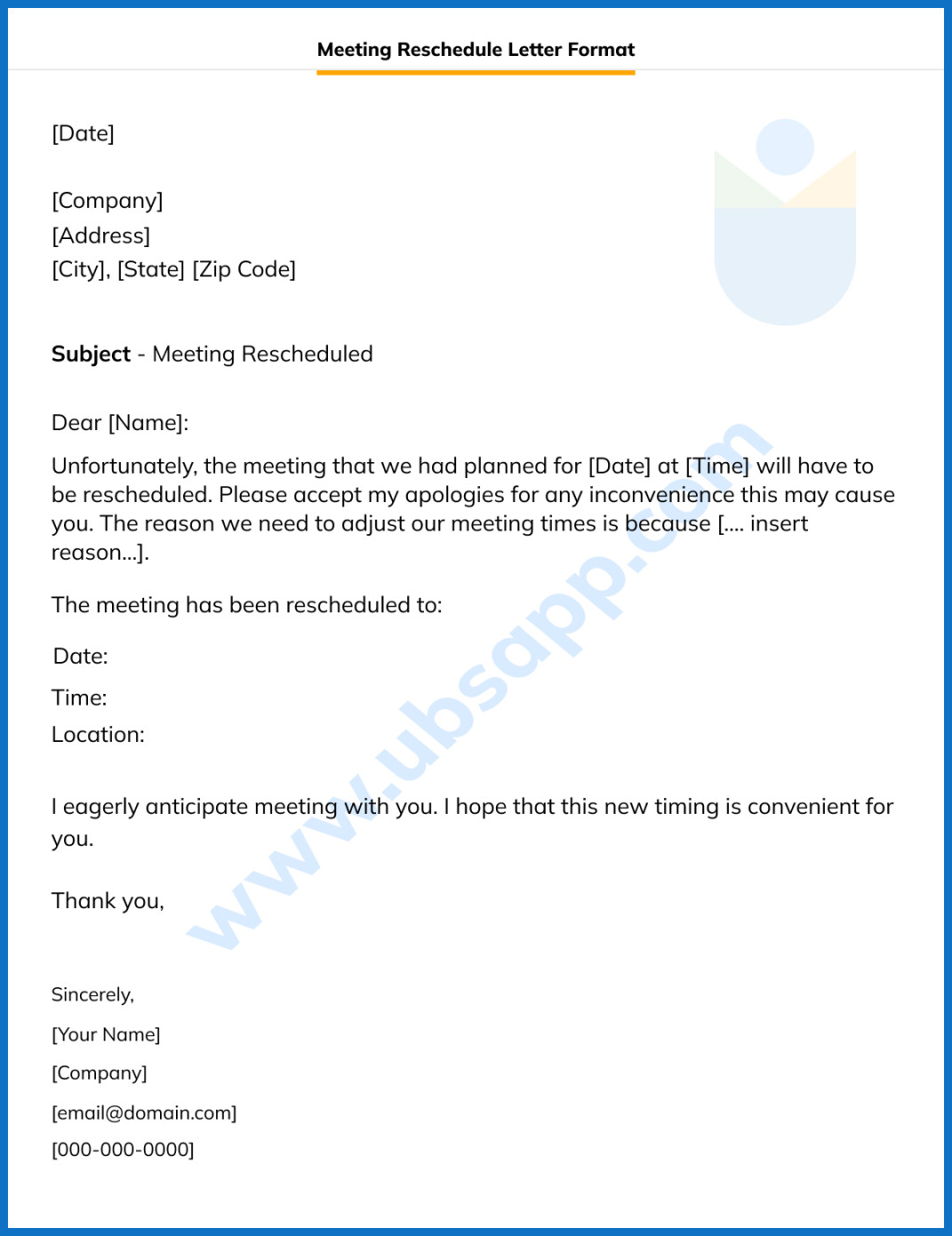 Meeting Reschedule Letter - Format, Meaning, Tips, Examples, and
