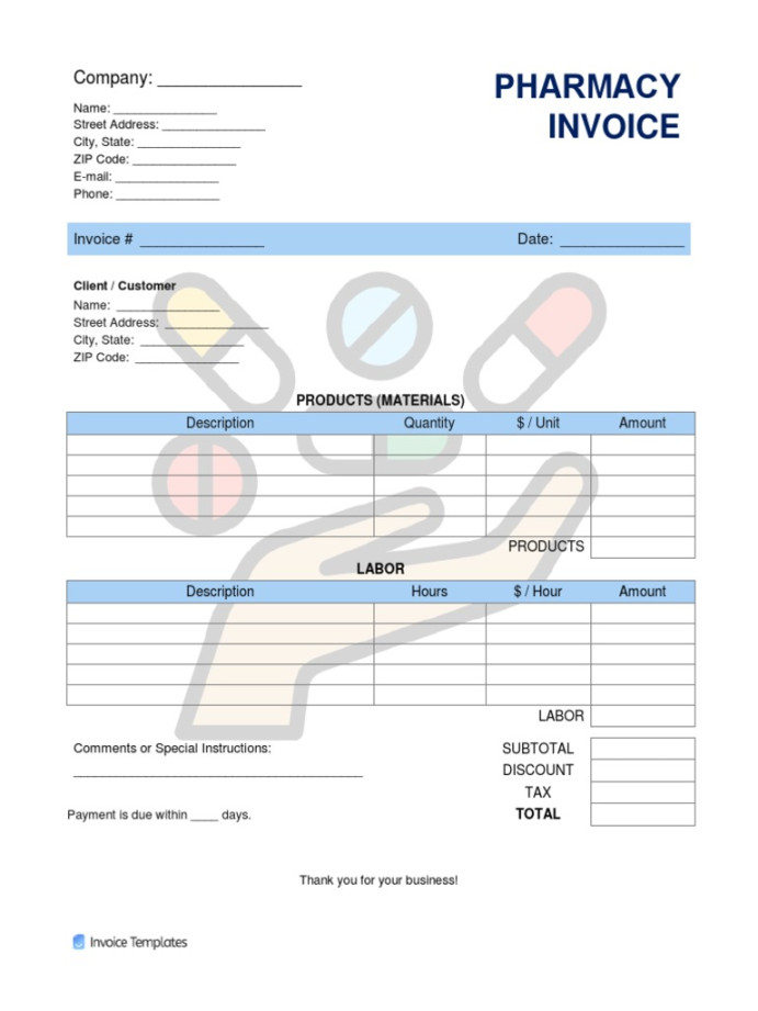 Pharmacy Invoice Template  PDF