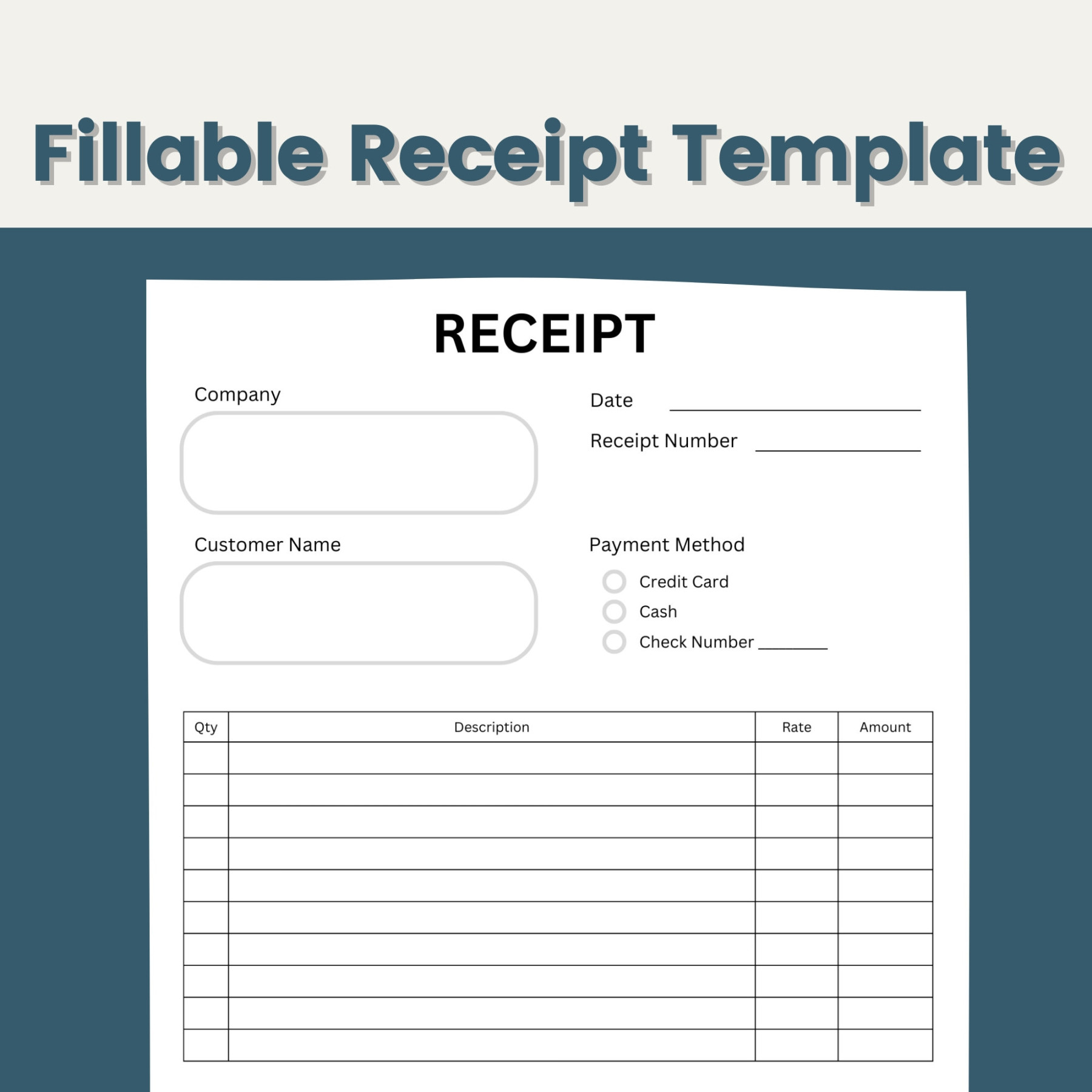 Receipt Template  Fillable Receipt  Printable Receipt Template   Minimalist Receipt