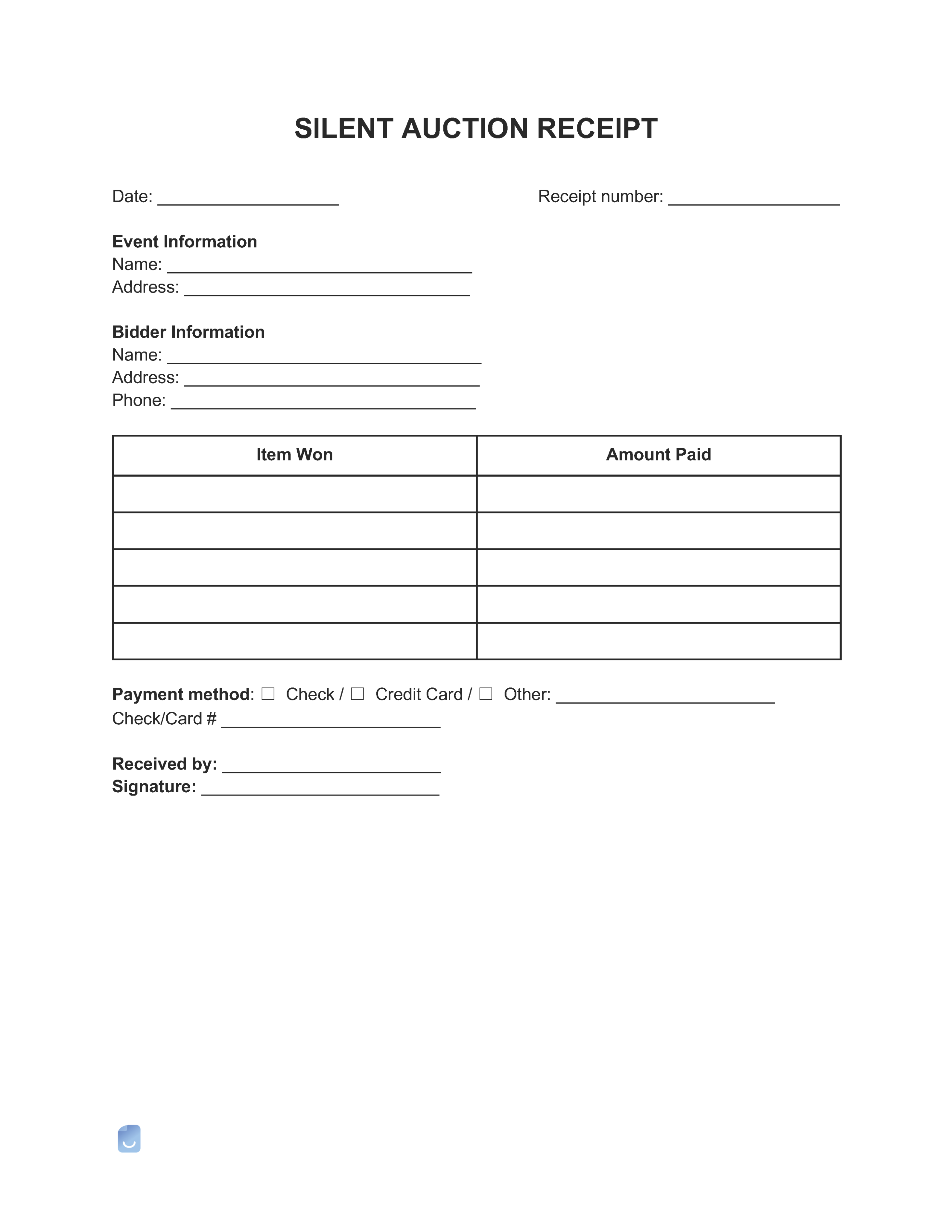 Silent Auction Receipt Template  Invoice Maker