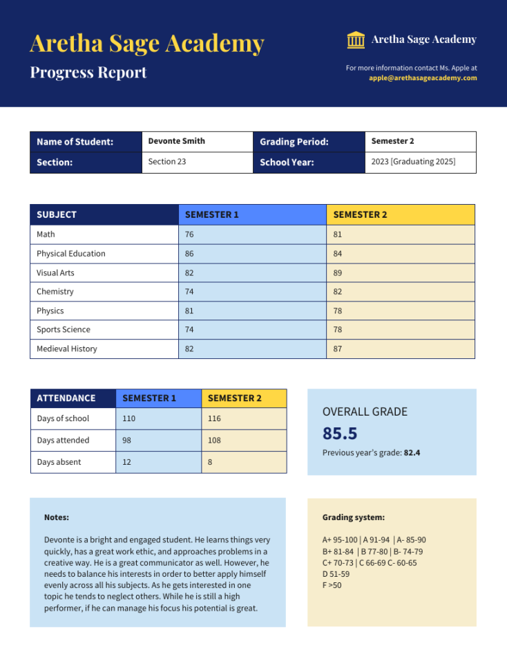 Student Progress Report Template - Venngage